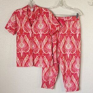 Echo Size S Pajama Set Pink & Red Paisley Print